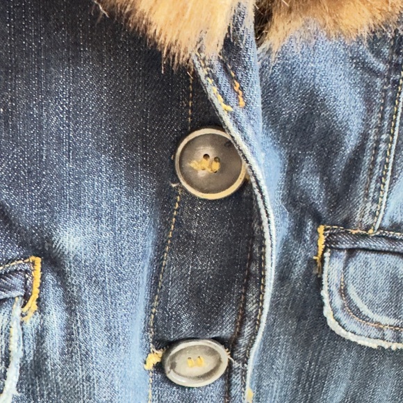 Women’s TRF 100% Jean Jacket with Faux Fur Trim Small EUC - Picture 2 of 5